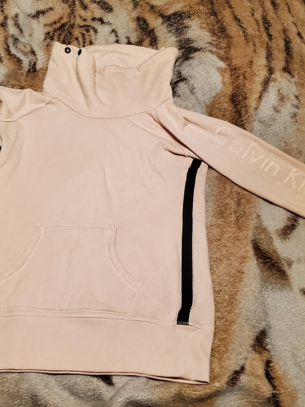 Calvin Klein Blush Pink Funnel Neck Pullover with Black Side Trim